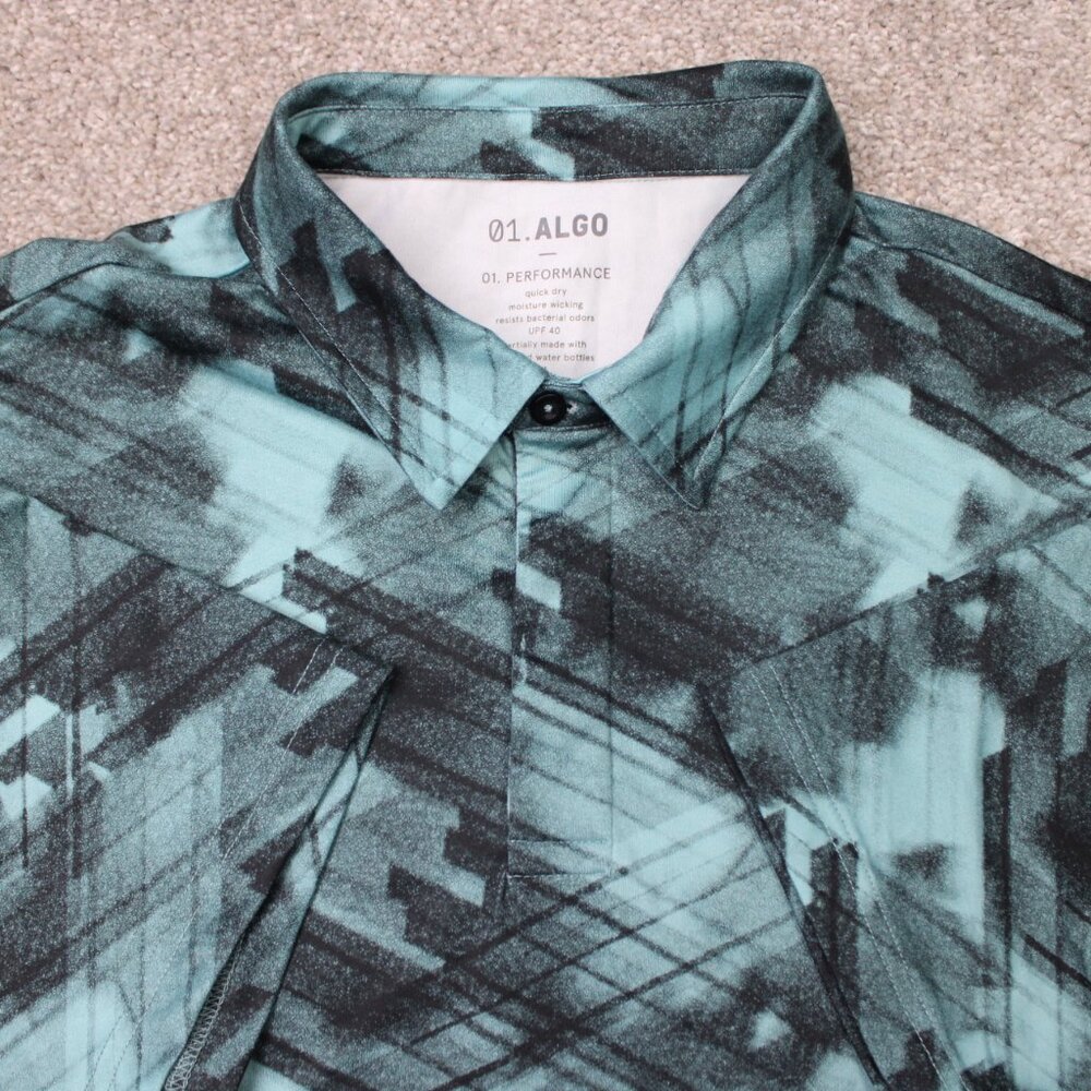 01. Algo Performance‎ Polo Shirt Mens XL Green Geometric Quick Dry UPF 40 S/S